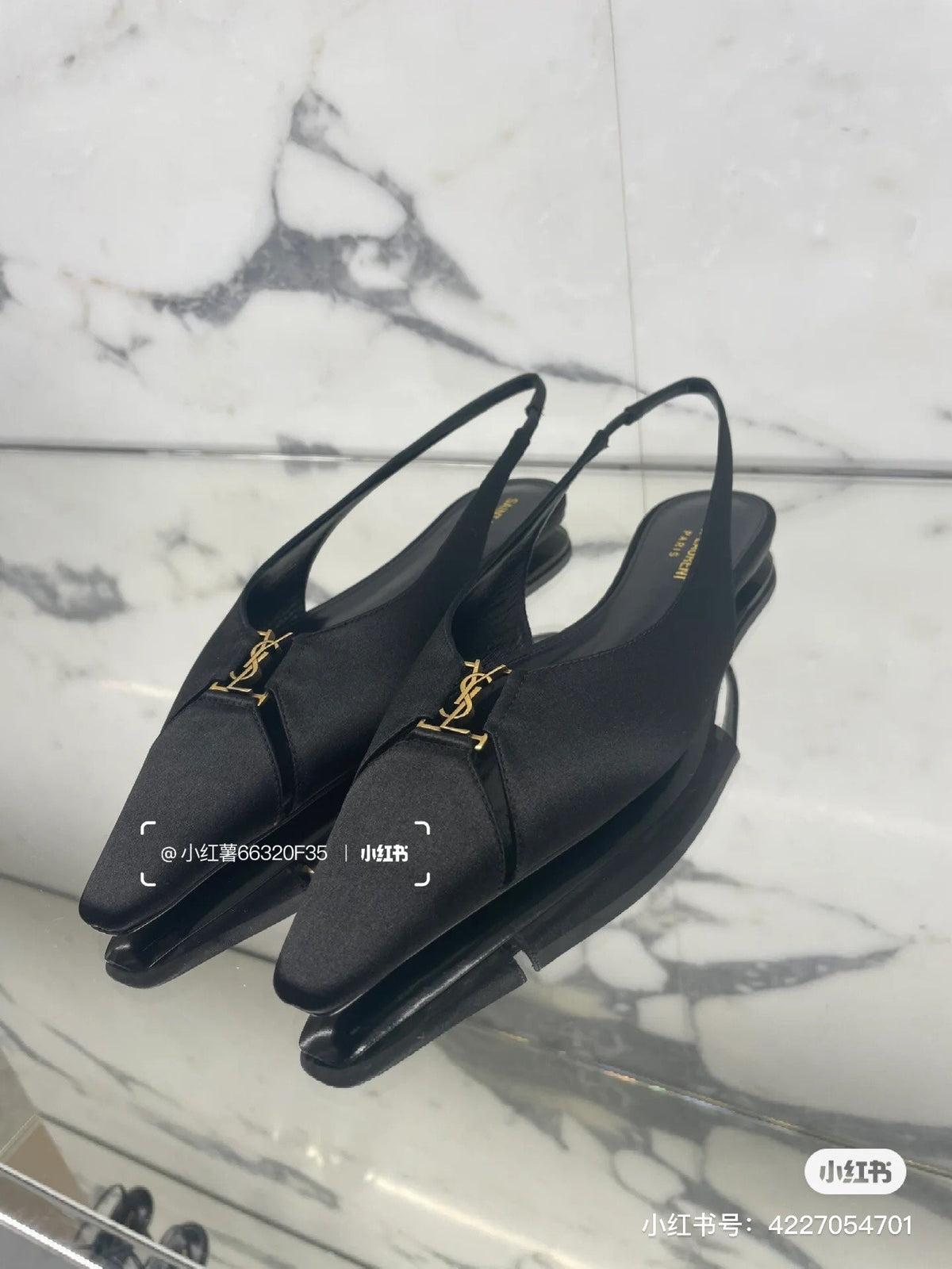 SL BABYLONE SLINGBACK FLAT BLACK SATIN CREPE