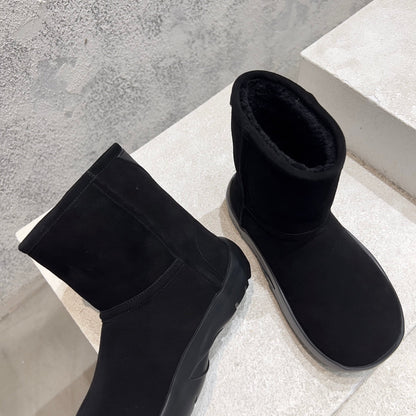 SNAP ANKLE BOOT IN BLACK SUEDE AND SHEARLING LINING