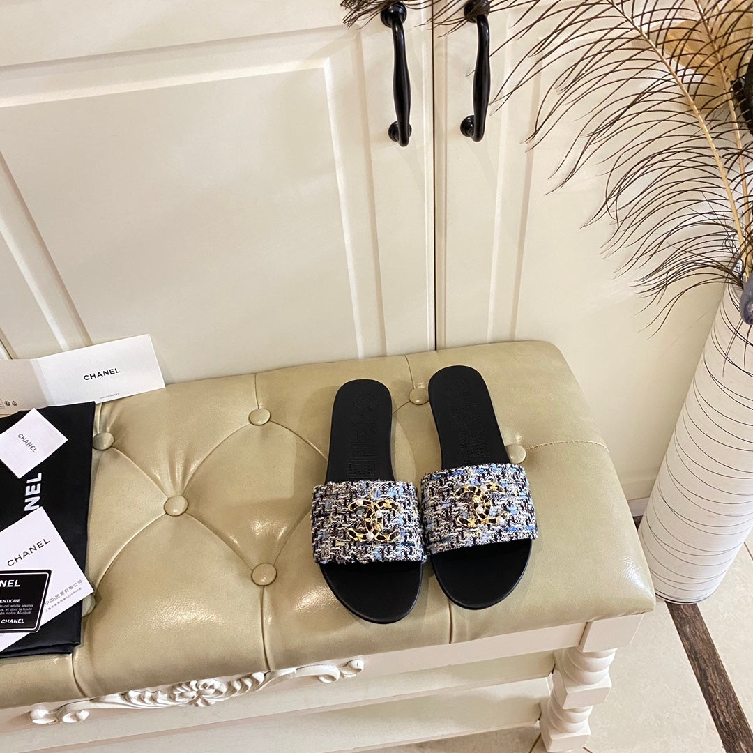 SLIPPERS IN MULTICOLOR TWEED MULE