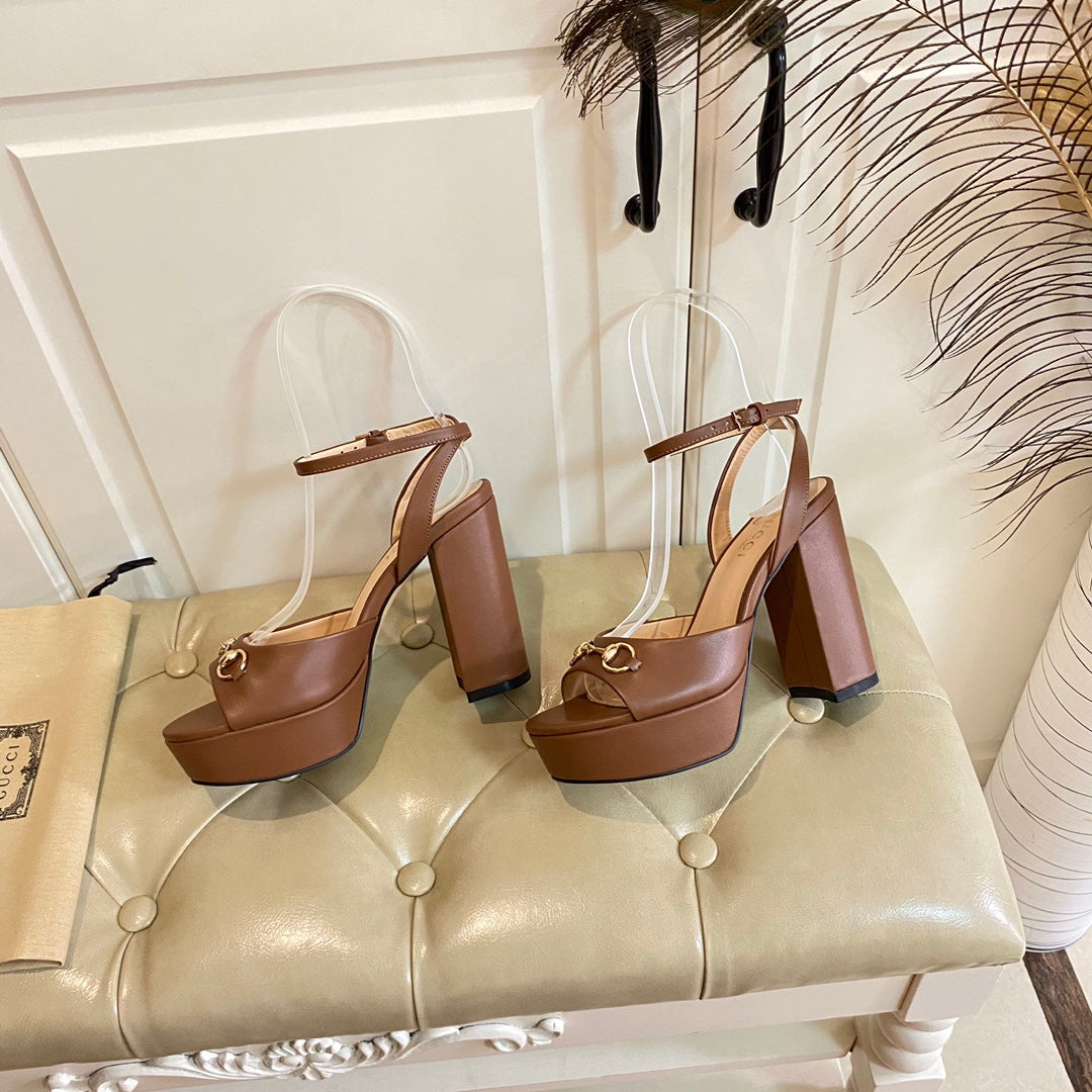 GG HORSEBIT PLATFORM SANDAL IN PENNY BROWN SHEEPSKIN