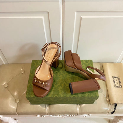 GG HORSEBIT PLATFORM SANDAL IN PENNY BROWN SHEEPSKIN