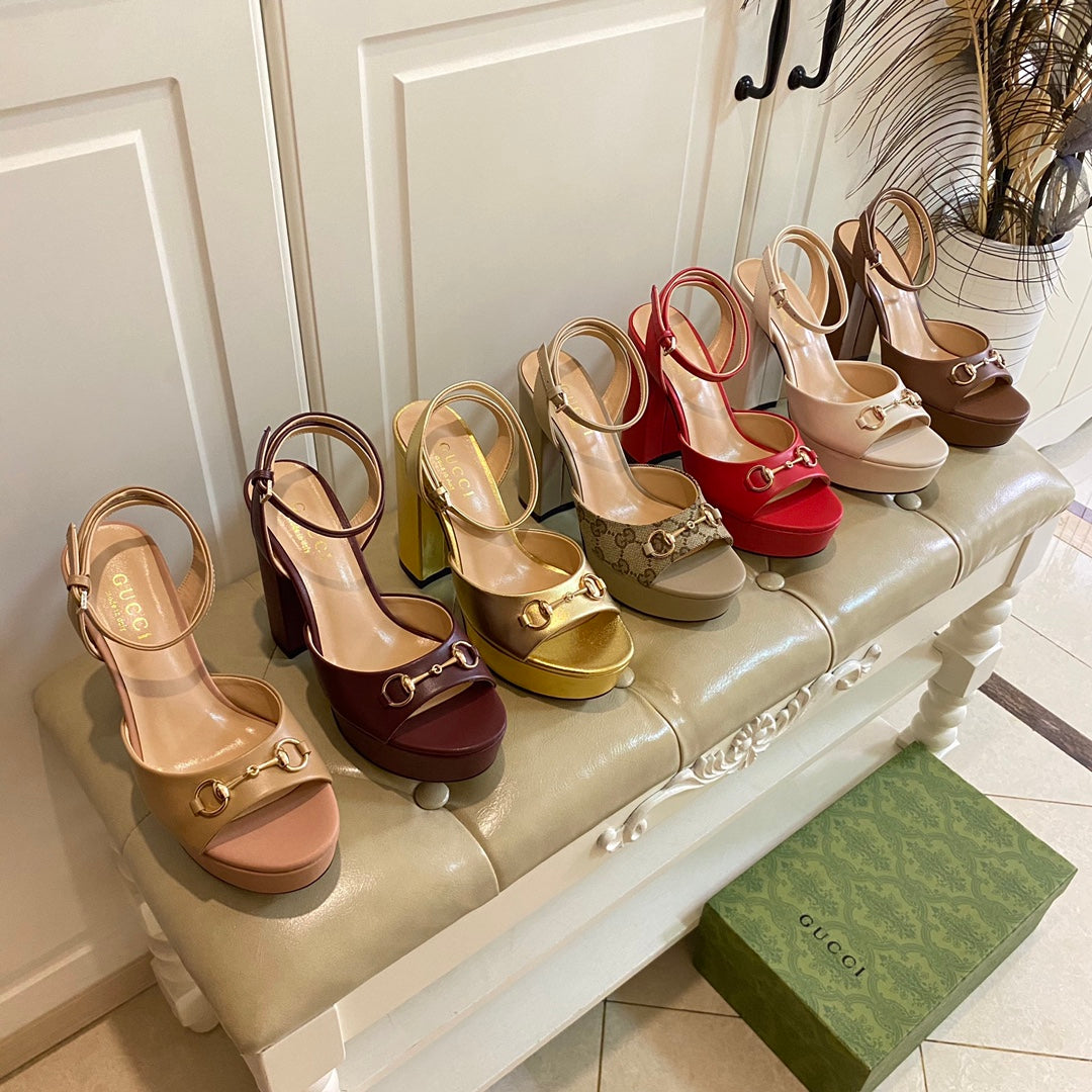GG HORSEBIT PLATFORM SANDAL IN GOLD YELLOW SHEEPSKIN