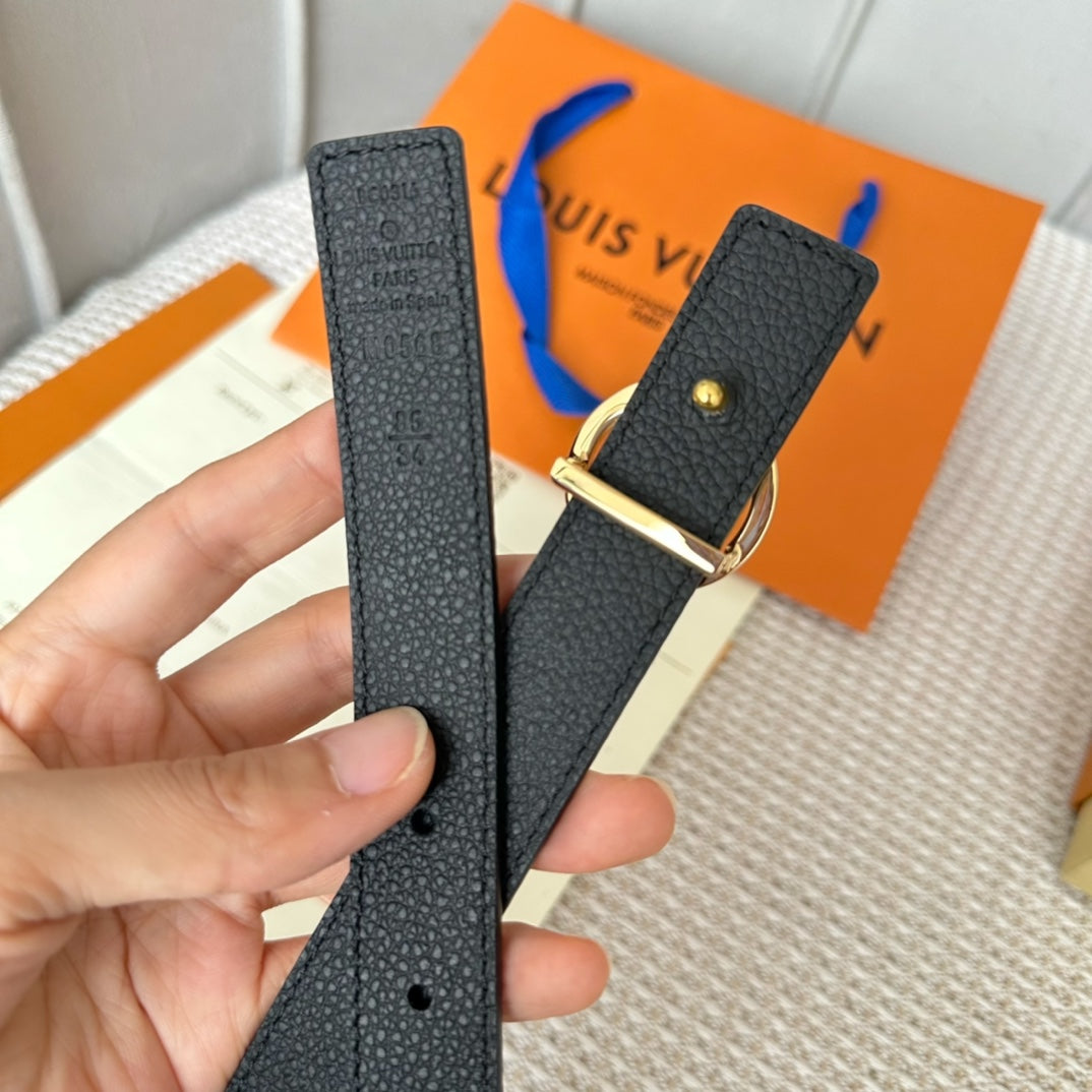 LV CIRCLE 25MM REVERSIBLE BELT IN BROWN DAMIER CALFSKIN GOLD HARDWARE