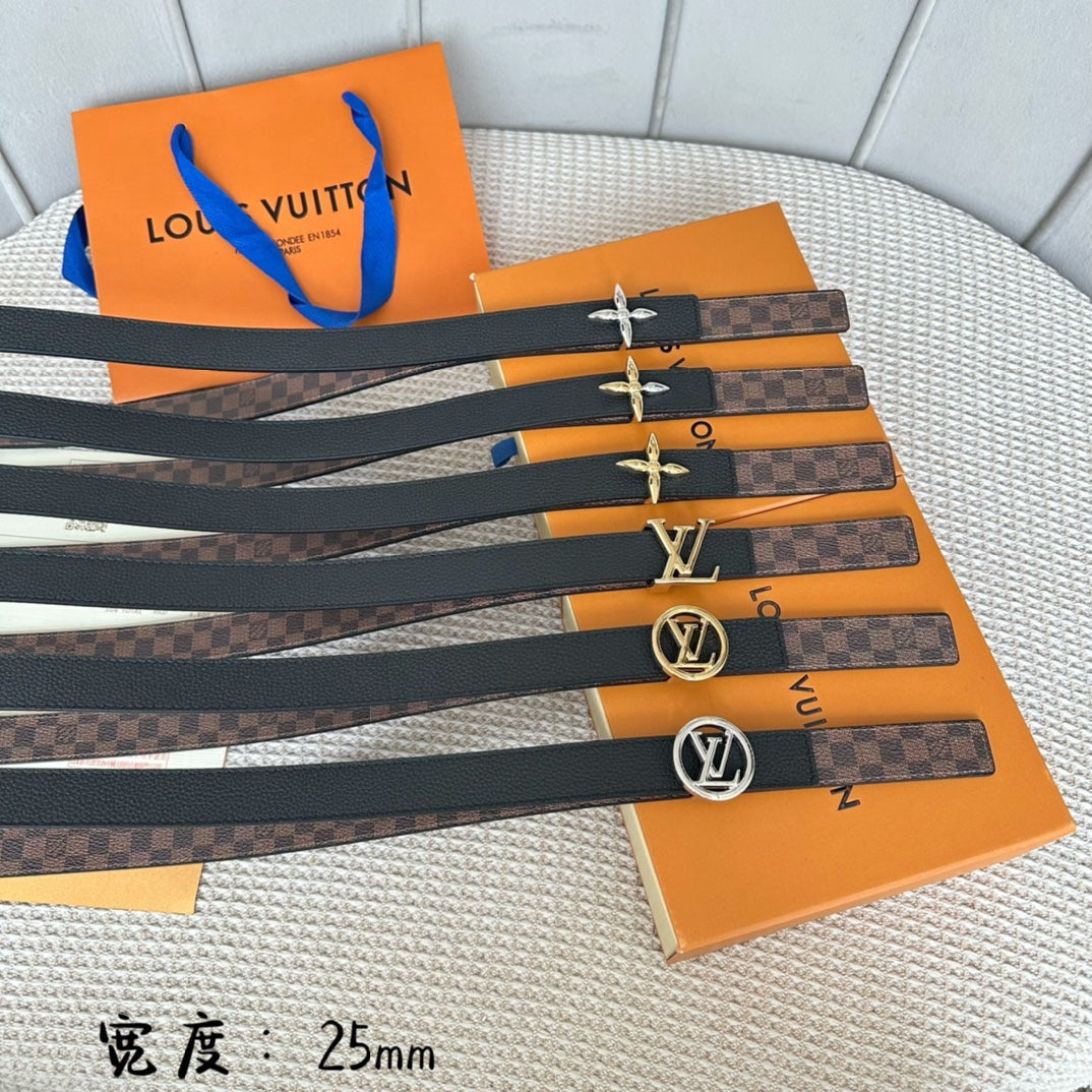LV FLOWERGRAM 25 MM REVERSIBLE BELT IN BROWN DAMIER CALFSKIN SILVER HARDWARE