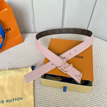 Pretty LV 30mm Reversible Belt Pink Gold Buckle Pink Brown Leather