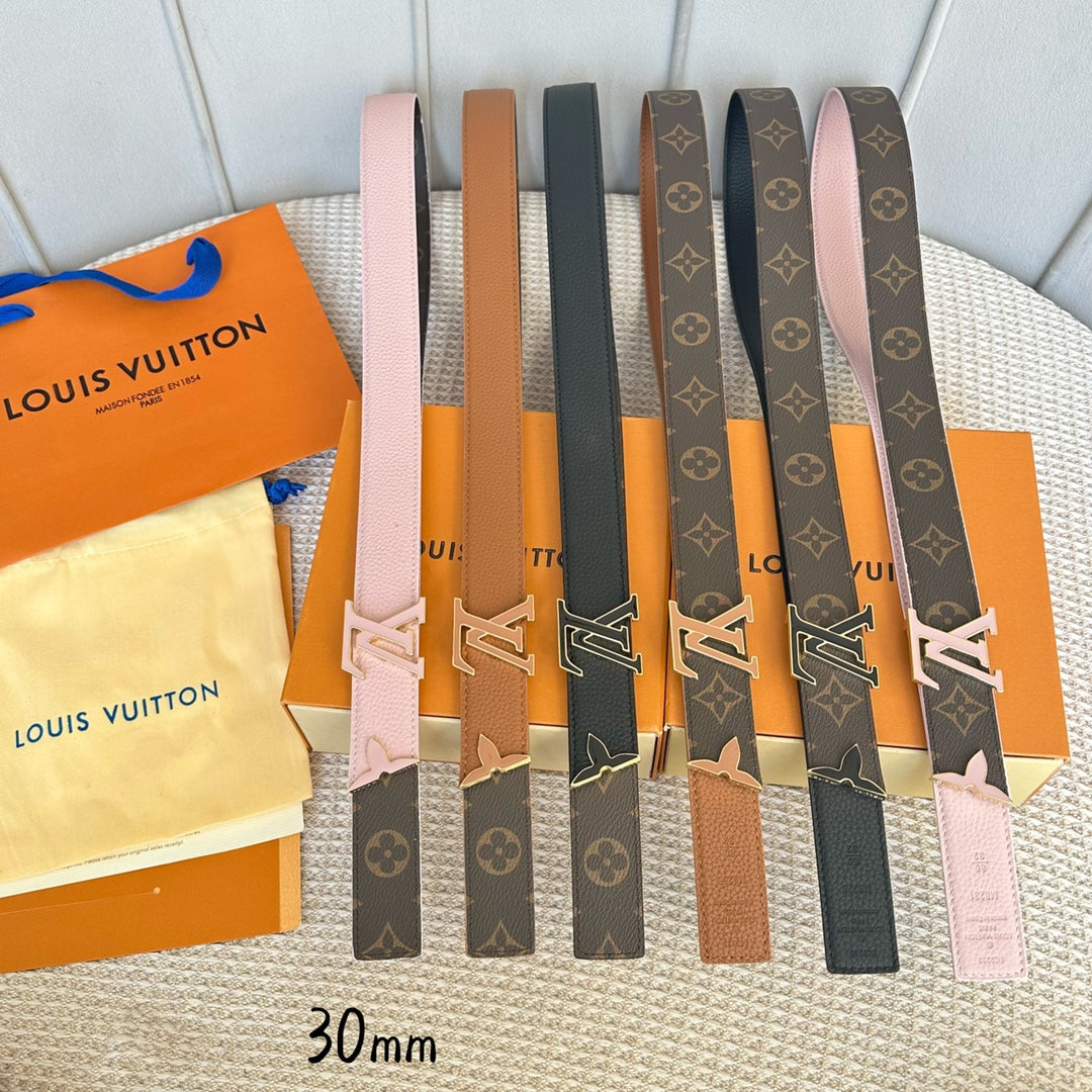 Pretty LV 30mm Reversible Belt Pink Gold Buckle Pink Brown Leather