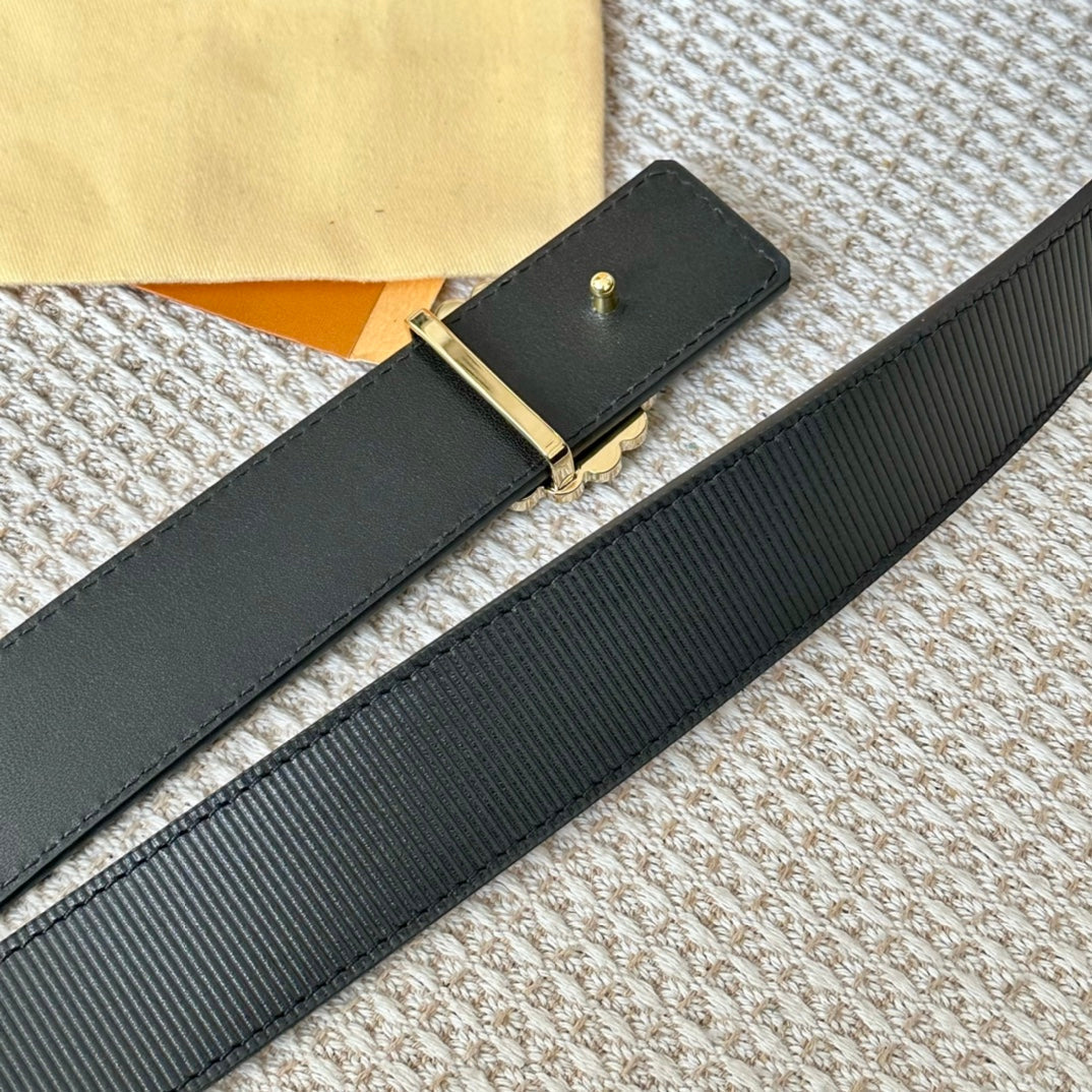 LV CIRCLE PEARL 35MM REVERSIBLE BELT IN BLACK CALFSKIN GOLD HARDWARE