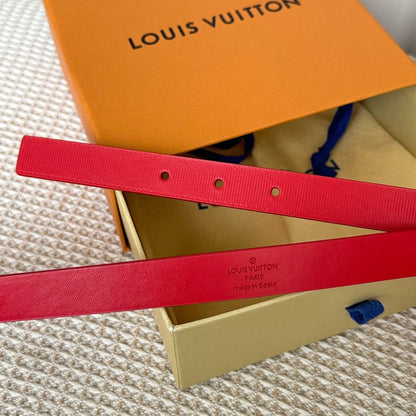 LV GRAM 20 MM REVERSIBLE BELT CHERRY RED CALFSKIN SILVER HARDWARE