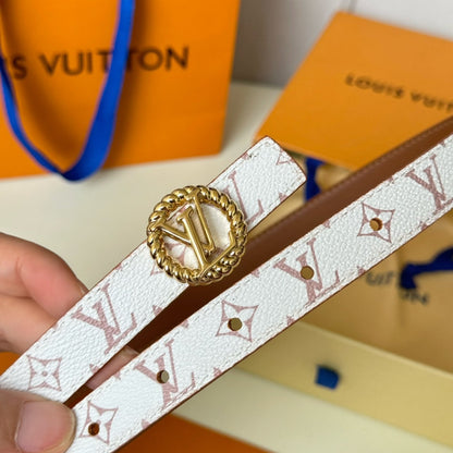 LV Circle Nautical 20mm Reversible Square End Tip Belt Gold Buckle Tan White lambskin