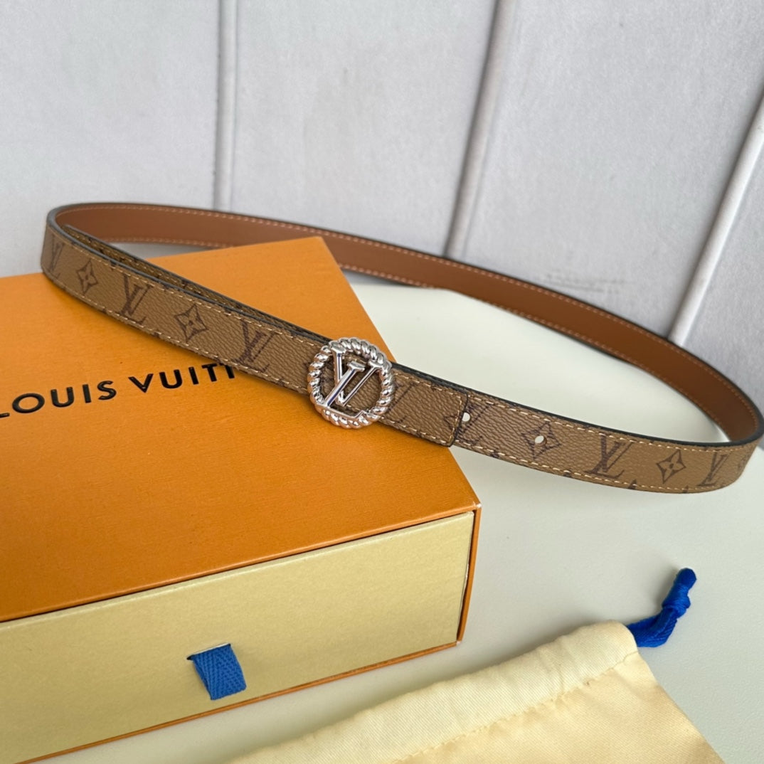 LV Circle Nautical 20mm Reversible Square End Tip Belt Silver Buckle Tan Light Brown lambskin