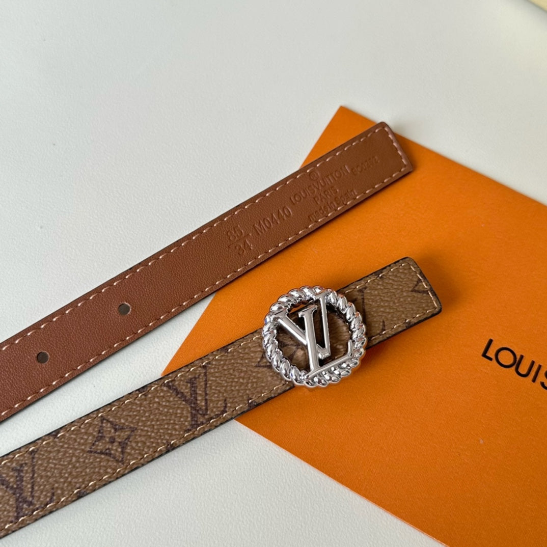 LV Circle Nautical 20mm Reversible Square End Tip Belt Silver Buckle Tan Light Brown lambskin