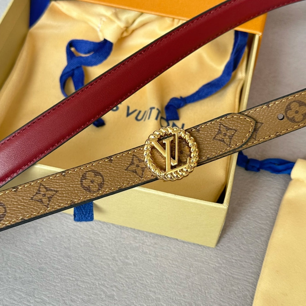 LV S-LOCK BELT 20 MM IN CHERRY RED CALFSKIN AND CIRCLE GOLD HARDWARE