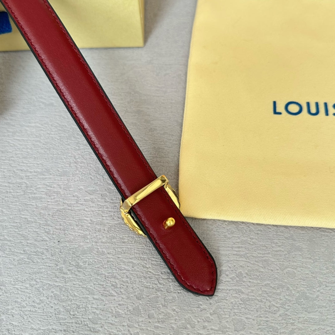 LV Circle Nautical 20mm Reversible Belt Gold Buckle Burgundy Light Brown Lambskin