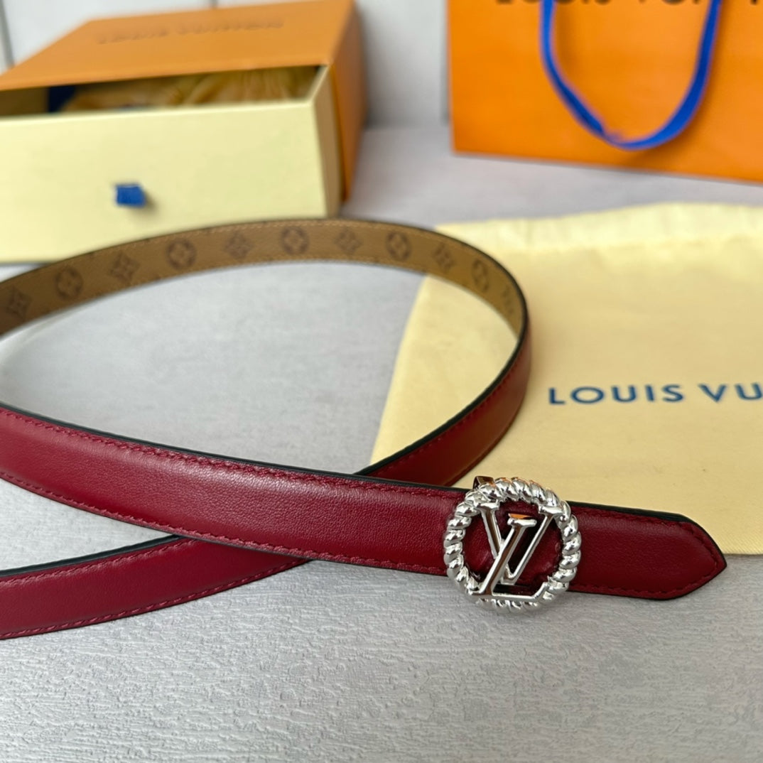 LV S-LOCK BELT 20 MM IN CHERRY RED CALFSKIN AND CIRCLE SILVER HARDWARE