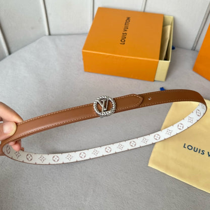 LV S-LOCK BELT 20 MM IN BRONZE BROWN CALFSKIN AND CIRCLE SILVER HARDWARE