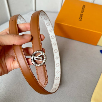 LV S-LOCK BELT 20 MM IN BRONZE BROWN CALFSKIN AND CIRCLE SILVER HARDWARE