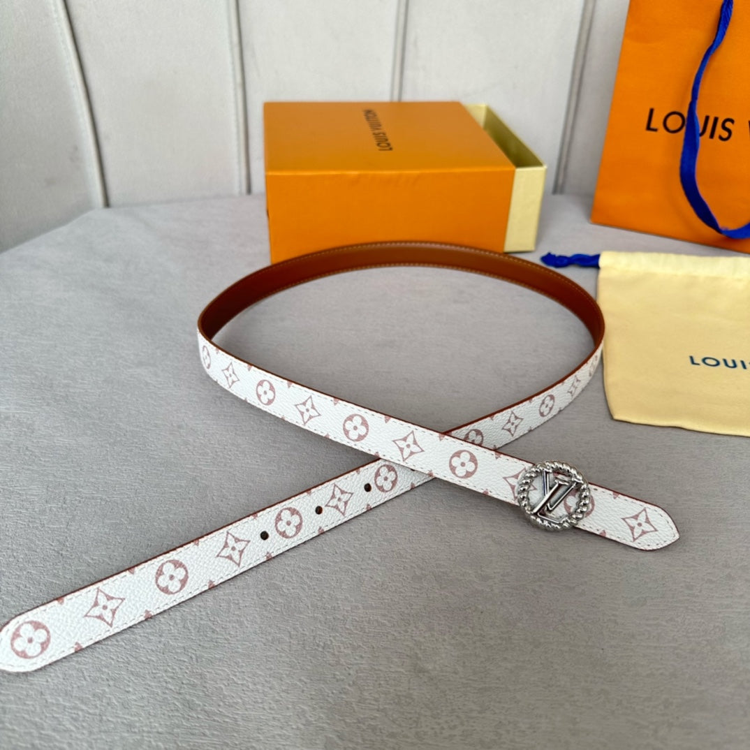LV S-LOCK BELT 20 MM IN BRONZE BROWN CALFSKIN AND CIRCLE SILVER HARDWARE