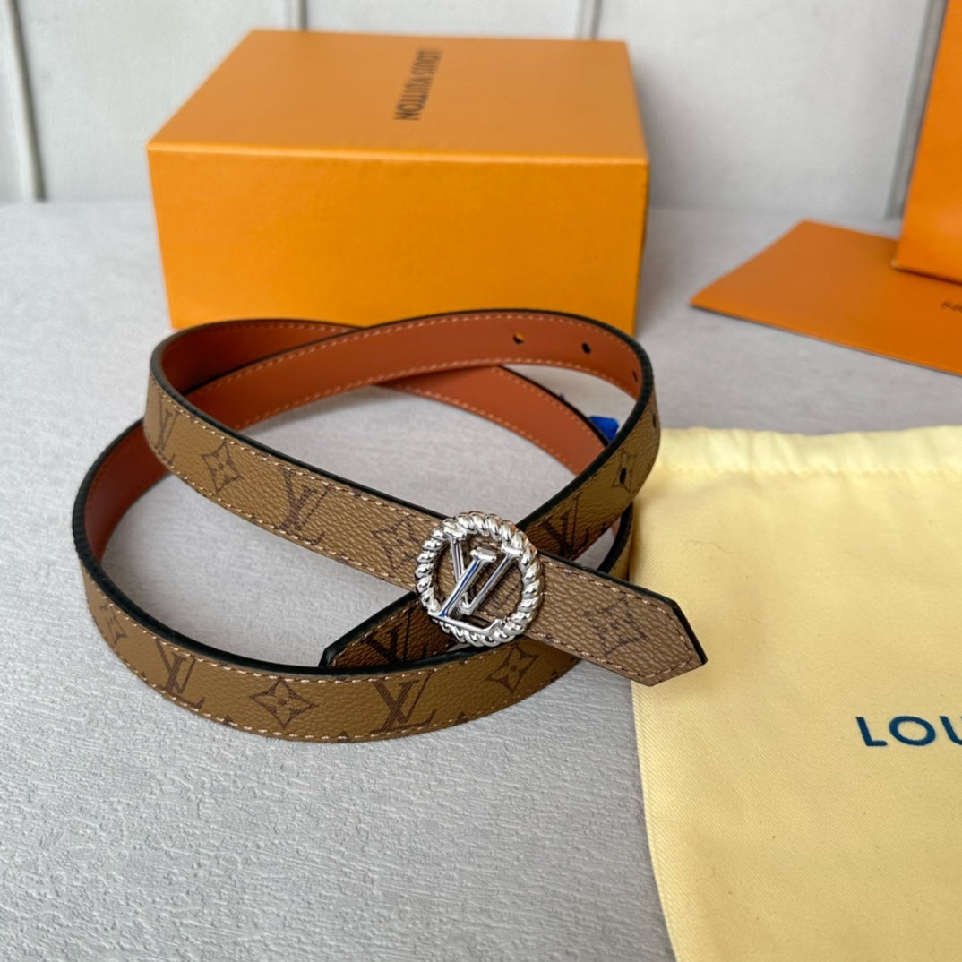 LV Circle Nautical 20mm Reversible Belt Silver Buckle Tan Light Brown Lambskin