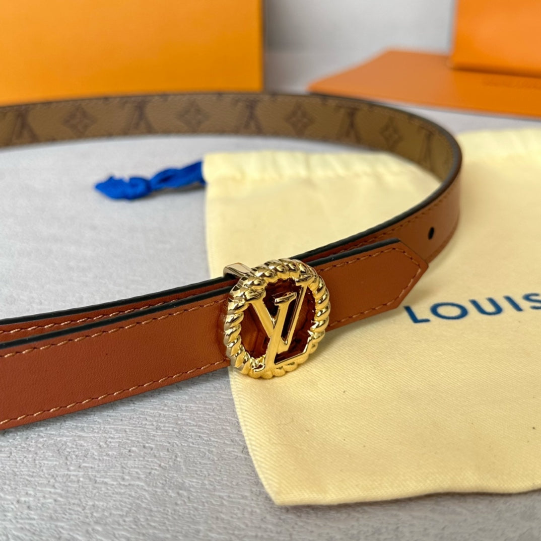 LV Circle Nautical 20mm Reversible Belt Gold Buckle Tan Light Brown Lambskin