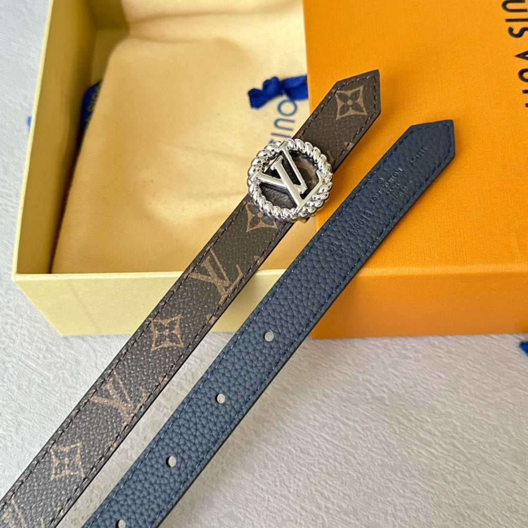 LV S-LOCK BELT 20 MM IN NAVY BLUE CALFSKIN AND CIRCLE SILVER HARDWARE
