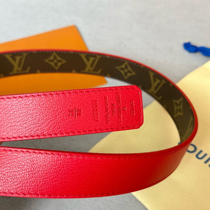 LV Bloom 30mm Belt Gold Buckle Red Brown Leather