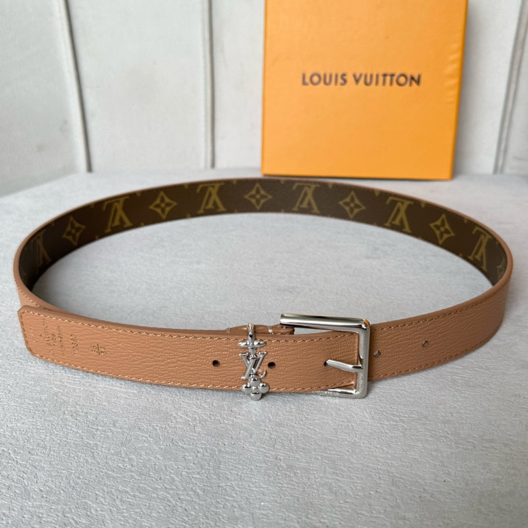 LV BLOOM 30MM BELT IN APRICOT ORANGE CALFSKIN SILVER HARDWARE