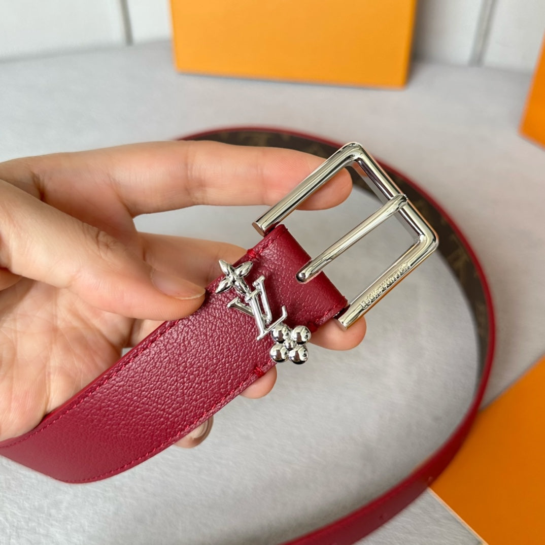 LV BLOOM 30MM BELT IN CHERRY RED CALFSKIN SILVER HARDWARE
