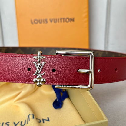 LV Bloom 30mm Belt Silver Buckle Burgundy Brown Leather