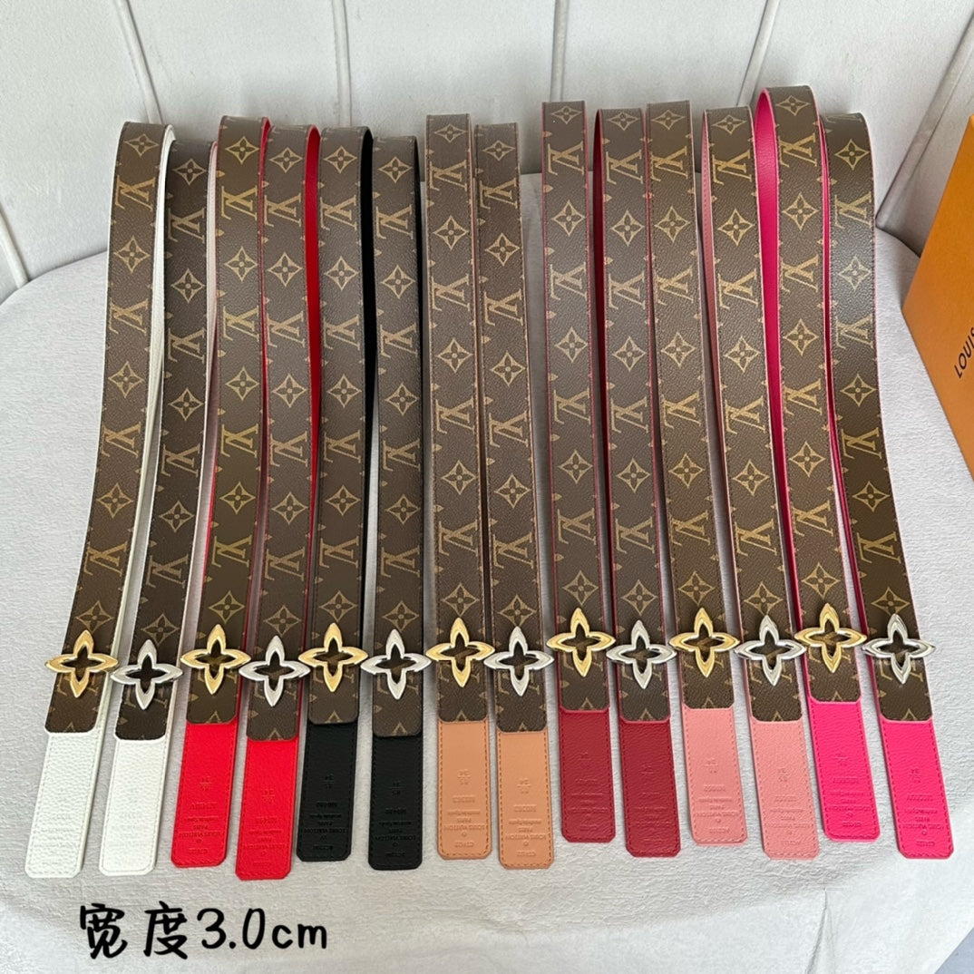 LV  MINI FLOWERGRAM 30MM REVERSIBLE BELT IN BLACK CALFSKIN GOLD HARDWARE