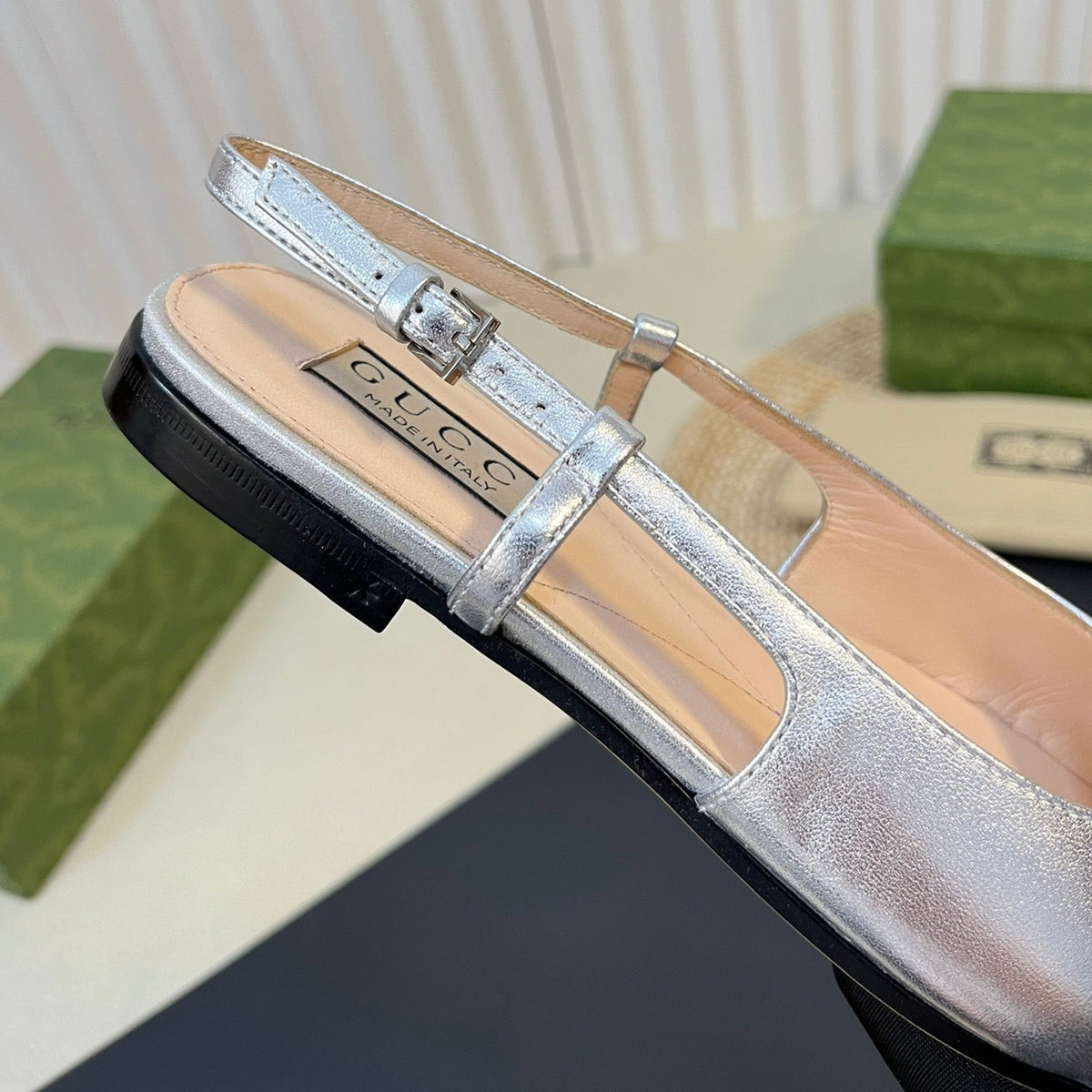 GG Double G patent leather slingback ballet flats Sliver