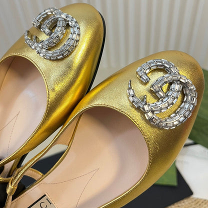 GG Double G patent leather slingback ballet flats Gold