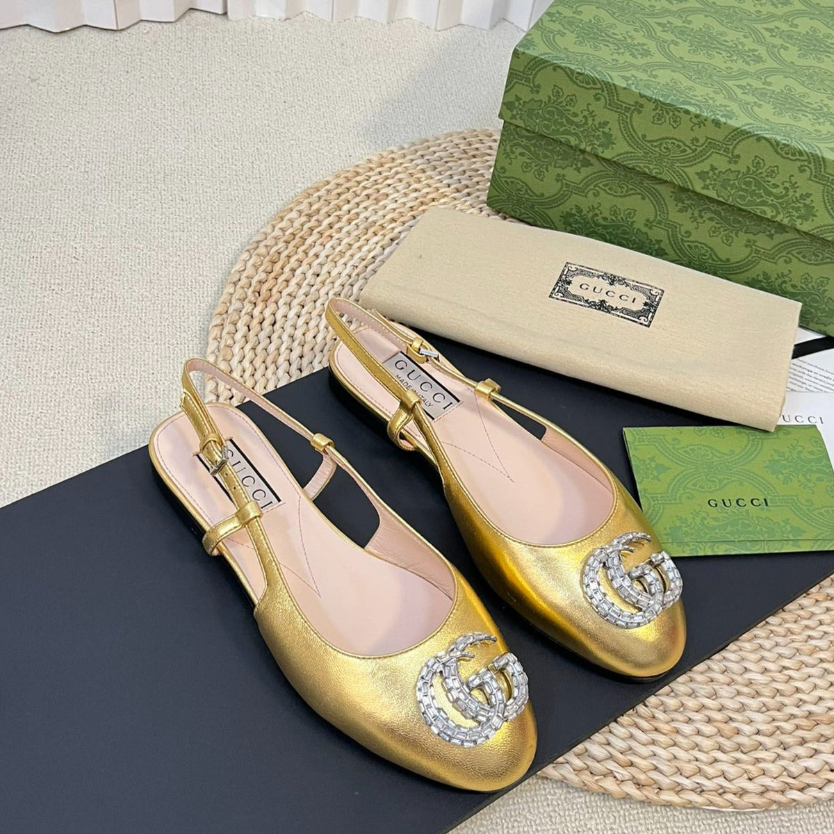GG Double G patent leather slingback ballet flats Gold