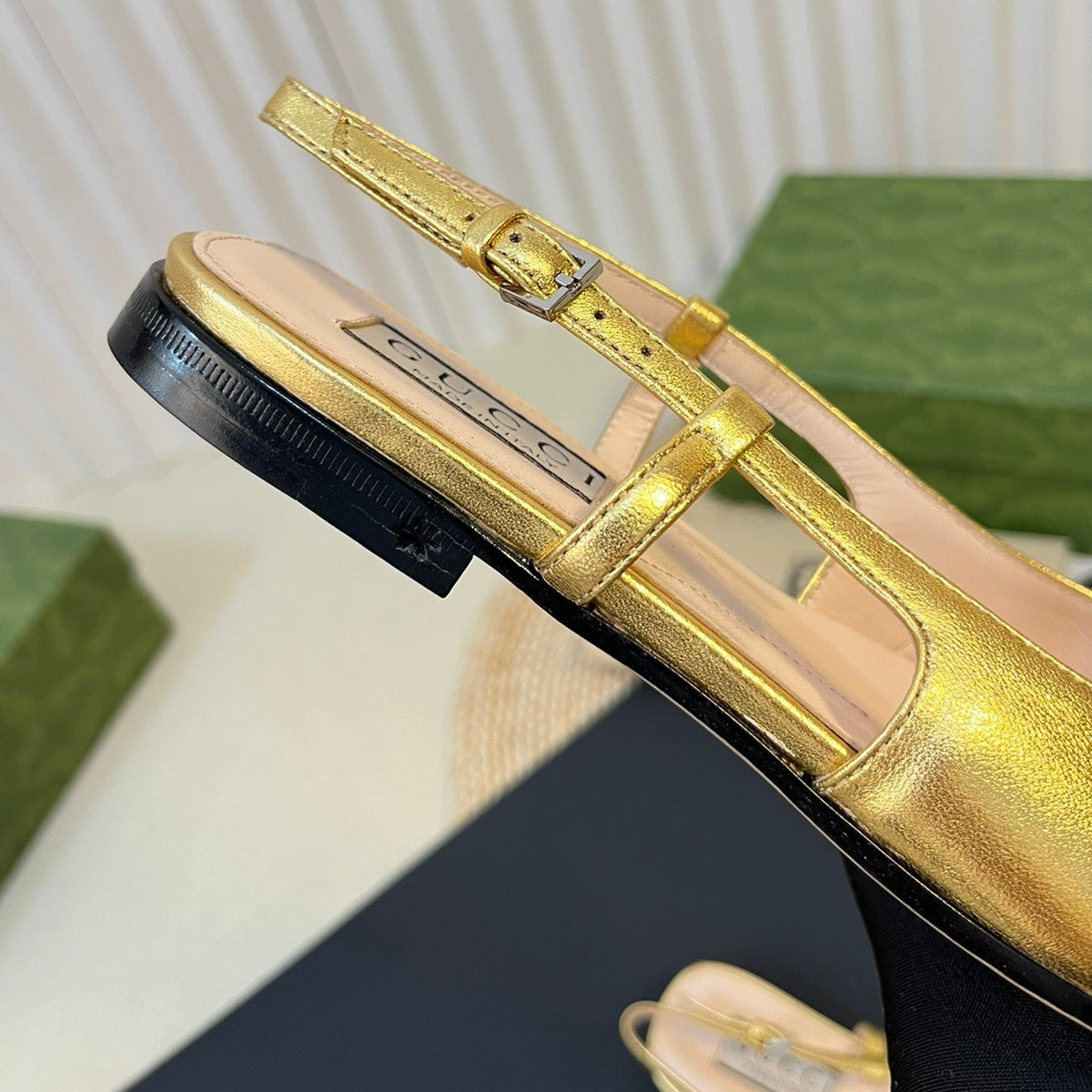 GG Double G patent leather slingback ballet flats Gold