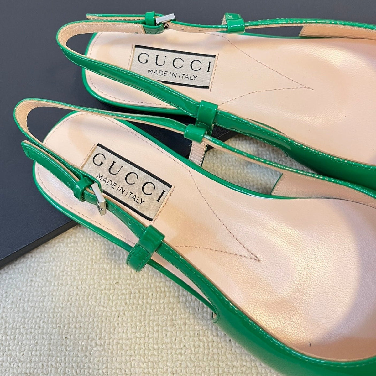 GG Double G patent leather slingback ballet flats Glossy Forest Green
