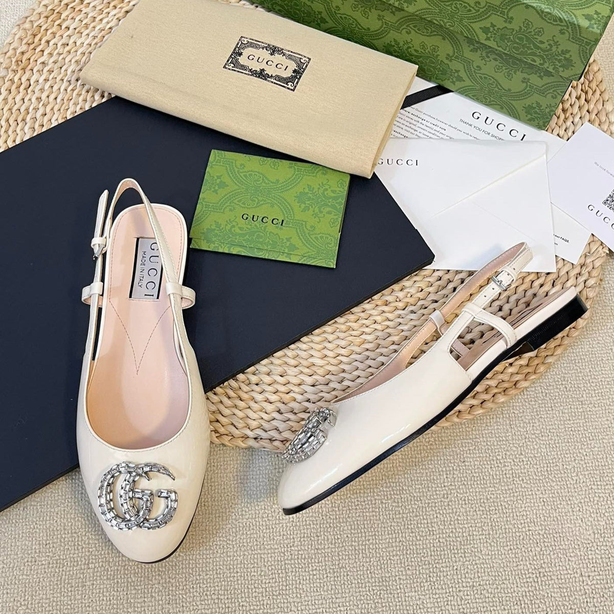 GG Double G patent leather slingback ballet flats Glossy White