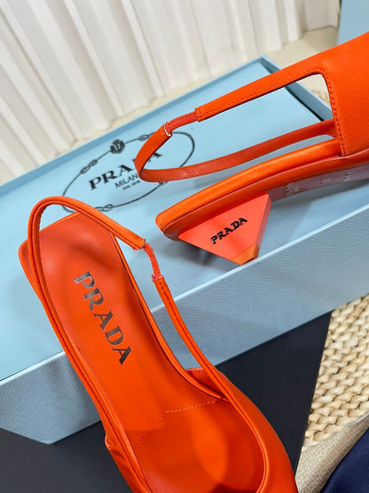 PRA POINTED TOE SLINGBACK PUMPS BRIGHT ORANGE SATIN