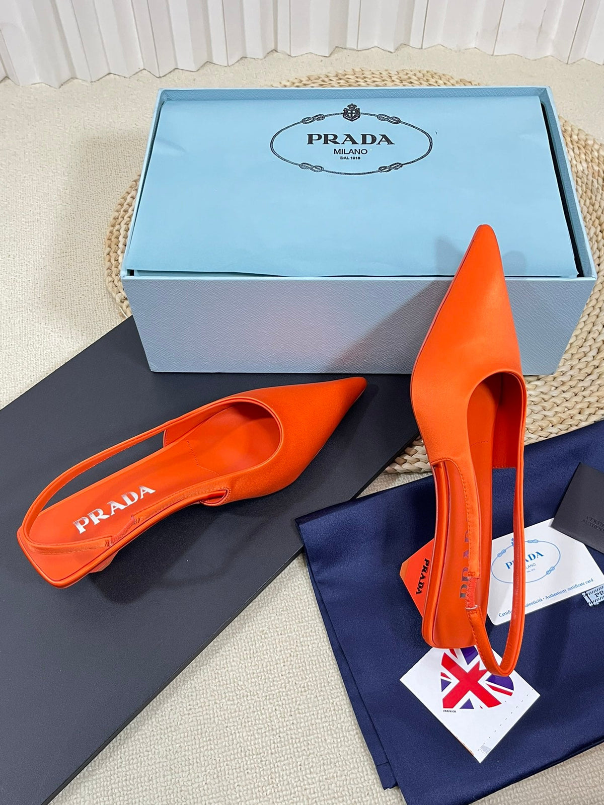 PRA POINTED TOE SLINGBACK PUMPS BRIGHT ORANGE SATIN