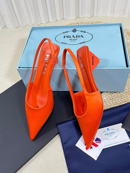 PRA POINTED TOE SLINGBACK PUMPS BRIGHT ORANGE SATIN