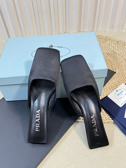 PRA SQUARE TOE MULES BLACK SATIN