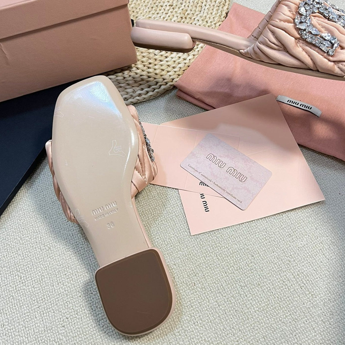 Women's Pastel Pink Leather Diamond Slippers