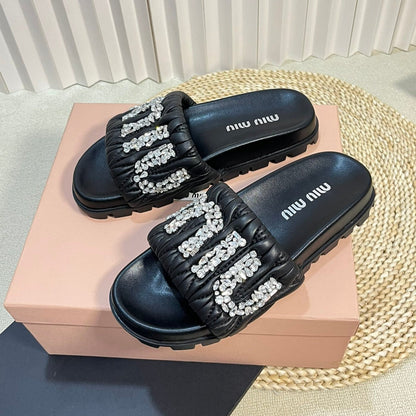 Black Sheepskin Diamond Slippers