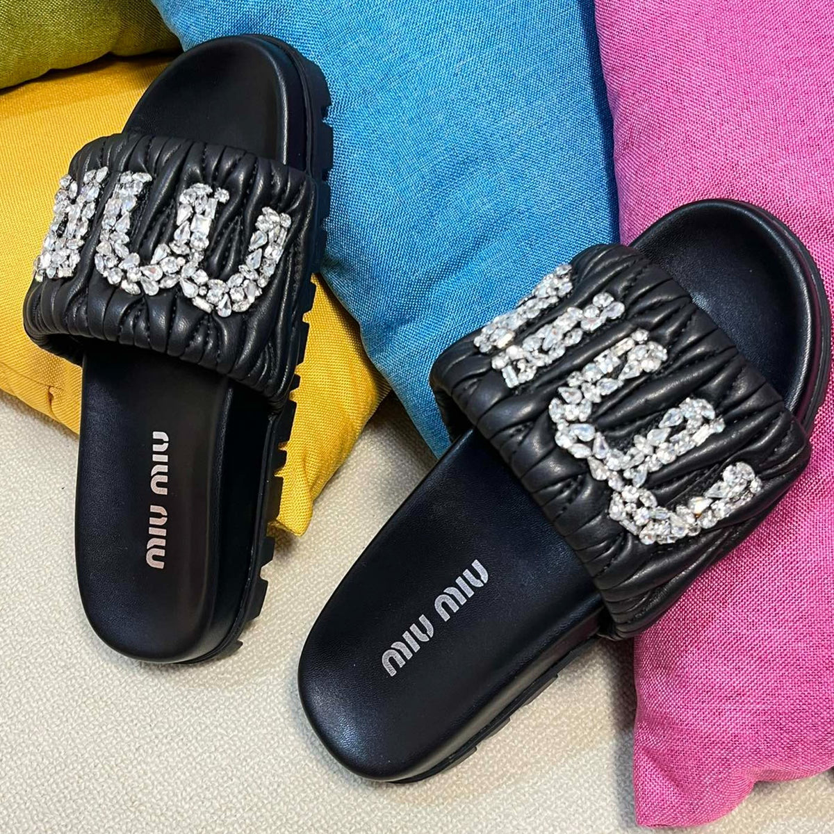 Black Sheepskin Diamond Slippers