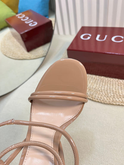 HIGH SANDAL 10 CM IN TAN BEIGE GLOSSY CALFSKIN