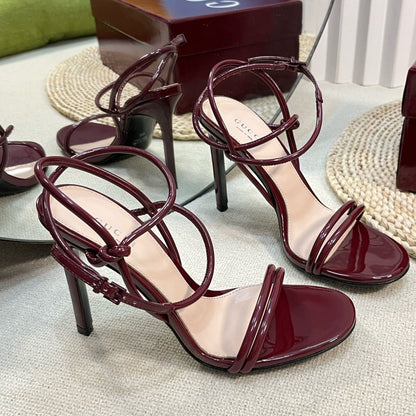 HIGH SANDAL 10 CM IN BERRY RED GLOSSY CALFSKIN