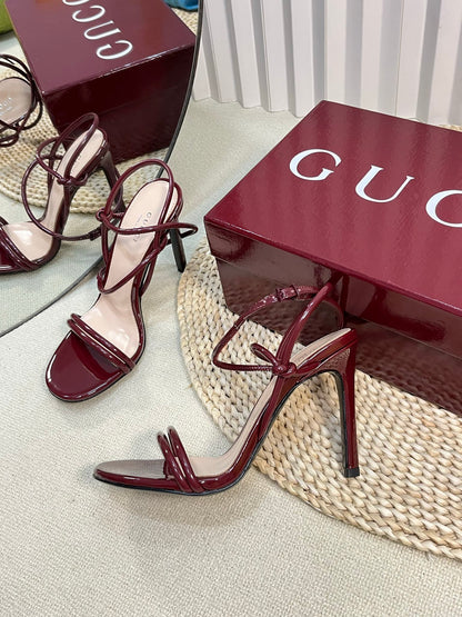 HIGH SANDAL 10 CM IN BERRY RED GLOSSY CALFSKIN