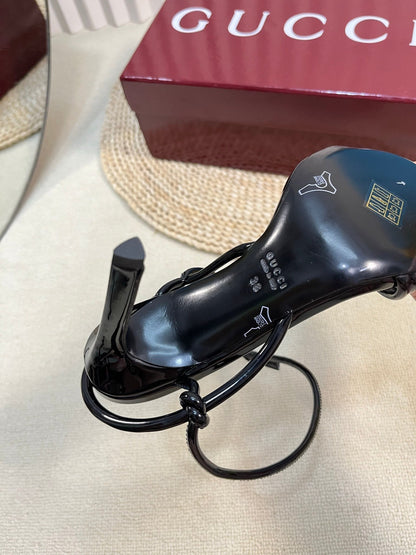 HIGH SANDAL 10 CM IN BLACK GLOSSY CALFSKIN