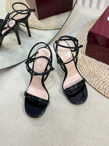 HIGH SANDAL 10 CM IN BLACK GLOSSY CALFSKIN