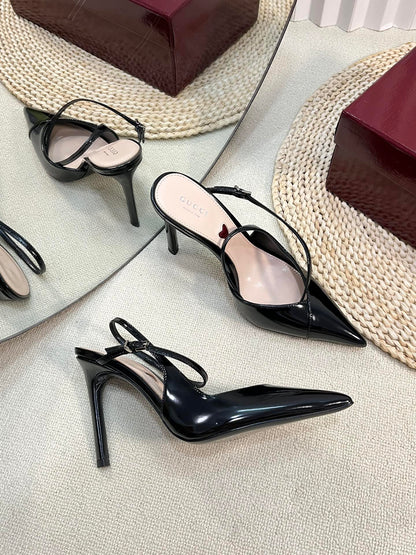 HIGH SLINGBACK PUMP 10 CM IN BLACK GLOSSY CALFSKIN