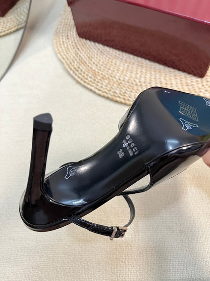 HIGH SLINGBACK PUMP 10 CM IN BLACK GLOSSY CALFSKIN