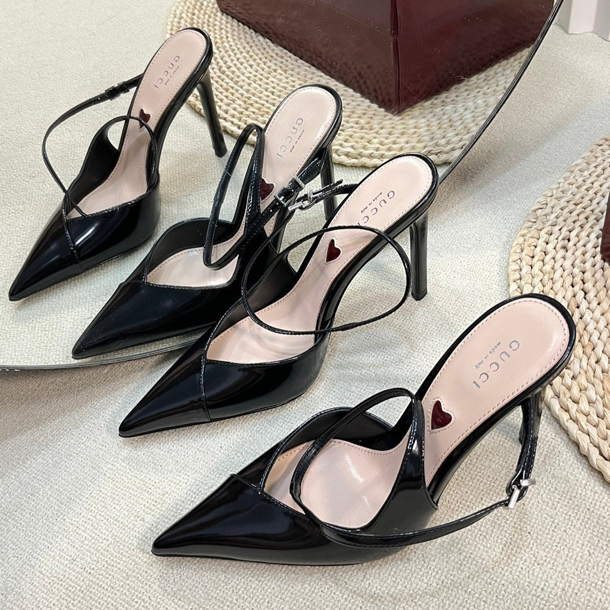 HIGH SLINGBACK PUMP 10 CM IN BLACK GLOSSY CALFSKIN